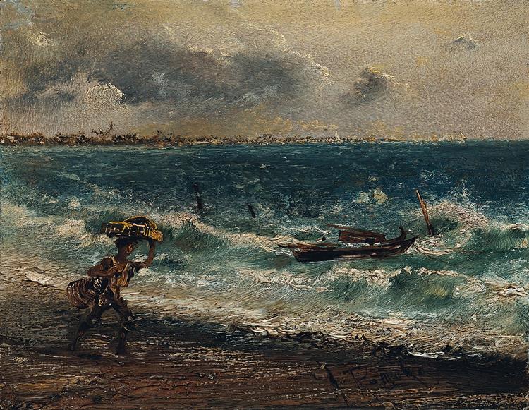 Fisher boy on the sea beach, c.1875 - Anton Romako