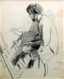 Portrait of an artist painting (18 August 1858) - Клеман-Огюст Андриё