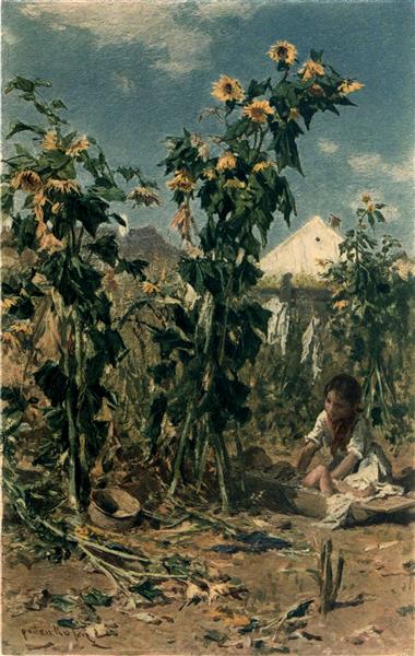 Two Hungarian Peasant Children with Sunflowers, 1876 - August von Pettenkofen