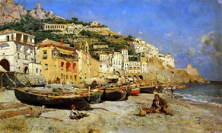 View of Amalfi with boats - Vincenzo Caprile