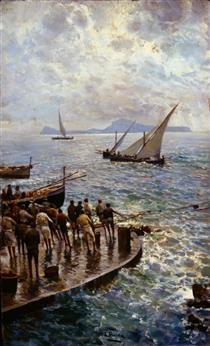 Fishermen on the pier - Attilio Pratella