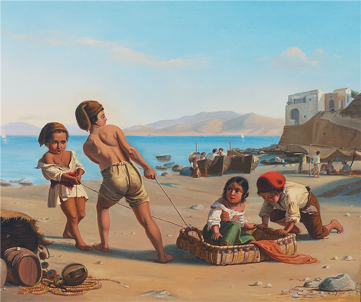 Italian beach scene with children playing - Ernst Meyer