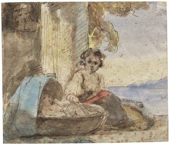 Young Italian woman with child in basket, 1824 - Ernst Meyer