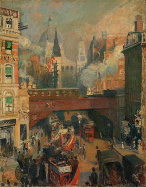 Ludgate Circus, Entrance to the City (November, Midday), c.1910 - Жак-Эмиль Бланш