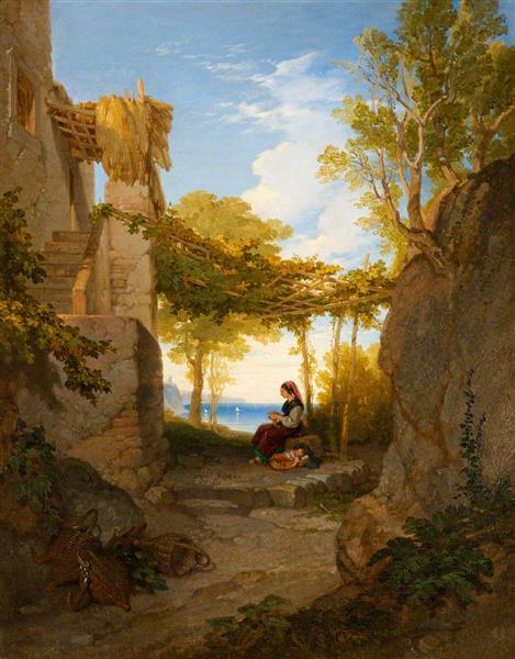 A Mother and Child beneath an Arbour at Evening, 1840 - 1849 - Penry Williams