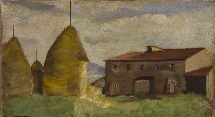 Farmhouse and haystacks, c.1888 - Silvestro Lega