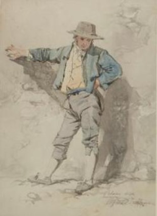 Standing young man in traditional garb in Galway, 1844 - Alfred Downing Fripp