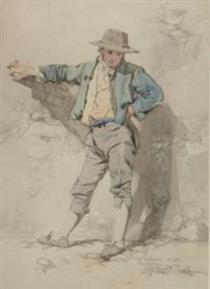 Standing young man in traditional garb in Galway - Alfred Fripp