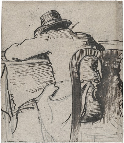 Rear view of a writing man with a hat, c.1865 - 1866 - Карл Блох