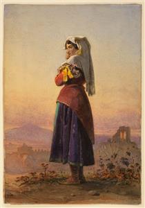 Italian peasant girl in a landscape - Карл Хаг