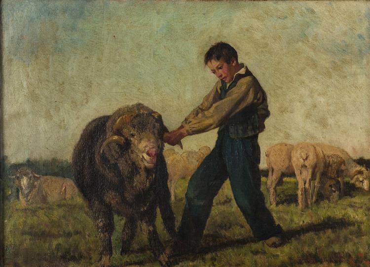 A young peasant leads a ram to the spring - Філіппо Паліцці