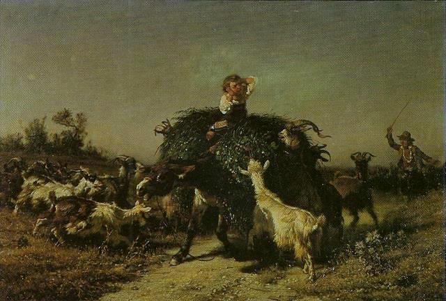 Hay cart attacked by goats, 1857 - Філіппо Паліцці