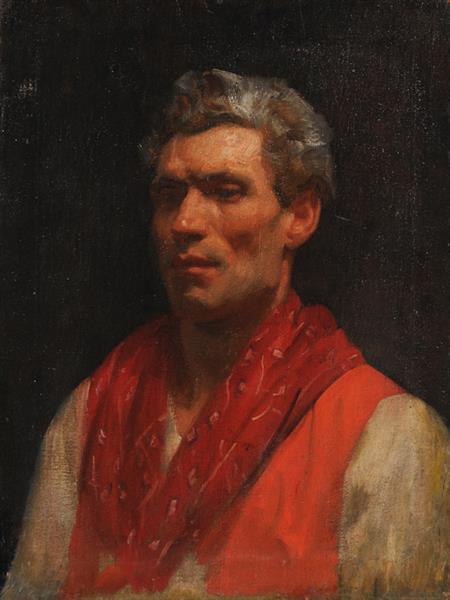 Male portrait with red handkerchief - Michele Cammarano