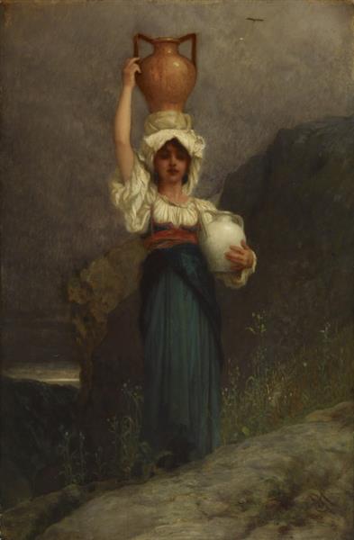 Returning from the well, c.1860 - Эрнст Эбер