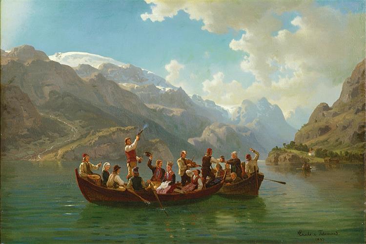 The Bridal Procession on the Hardangerfjord (made in cooperation with Hans Gude), 1853 - Adolph Tidemand