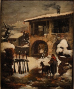 Snowy landscape with figures - Angelo Inganni