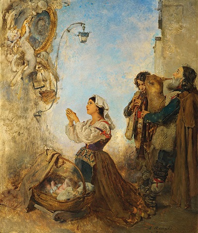 Pifferari playing in front of an image of Our Lady, 1861 - Anton Romako