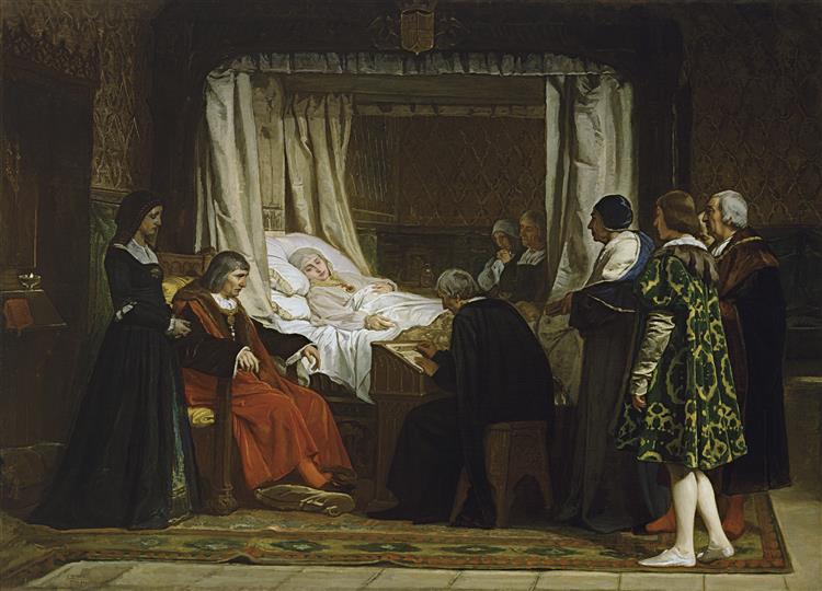 Queen Isabel la Católica dictating her last will and testament, 1864 - Эдуардо Росалес
