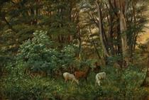 A Flock Of Hinds In The Forest - Jørgen Sonne