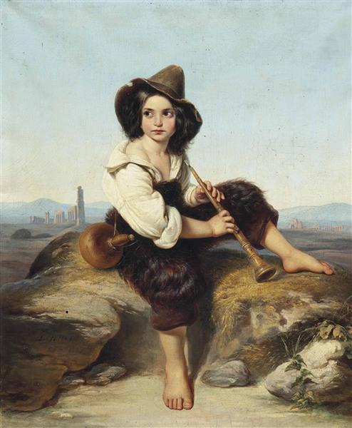 Shepherd boy playing the flute in the Roman Campagna, 1857 - Leopold Pollak