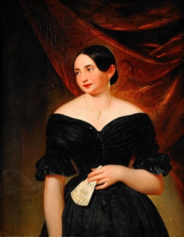 Portrait of a lady with a fan, 1841 - Leopold Pollak