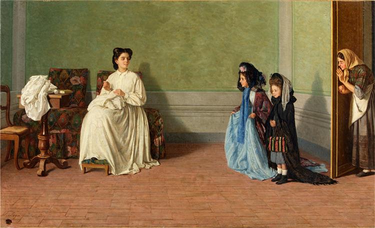 Two little girls playing ladies, 1865 - Silvestro Lega