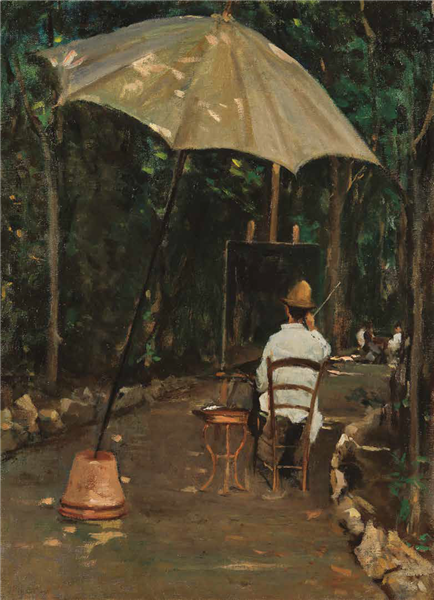 The painter Tommasi painting in the garden, 1885 - Сільвестро Лега