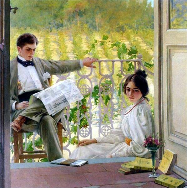 Afternoon on the terrace, c.1900 - Витторио Маттео Коркос