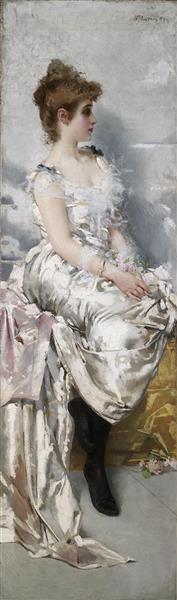Young lady in white dress with flowers, 1915 - Vittorio Matteo Corcos