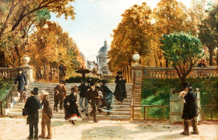 People in the Luxembourg garden, with the Pantheon in Paris, 1871 - Alfred Dehodencq