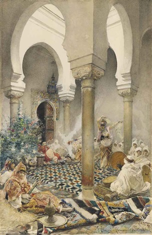 Musicians in a courtyard, Tlemcen, 1881 - Gustavo Simoni