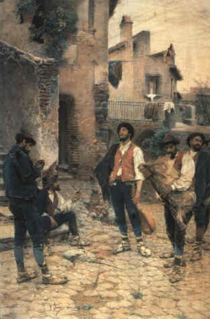 Street musicians in a backyard, 1897 - Gustavo Simoni
