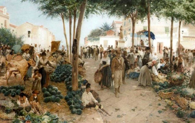 The street market, Sorrento, Italy, 1901 - Gustavo Simoni