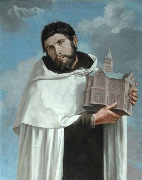 St. Agabus standing in front of a clouded sky. Patron saint of prophets and fortune tellers. - Juan Bautista Maíno