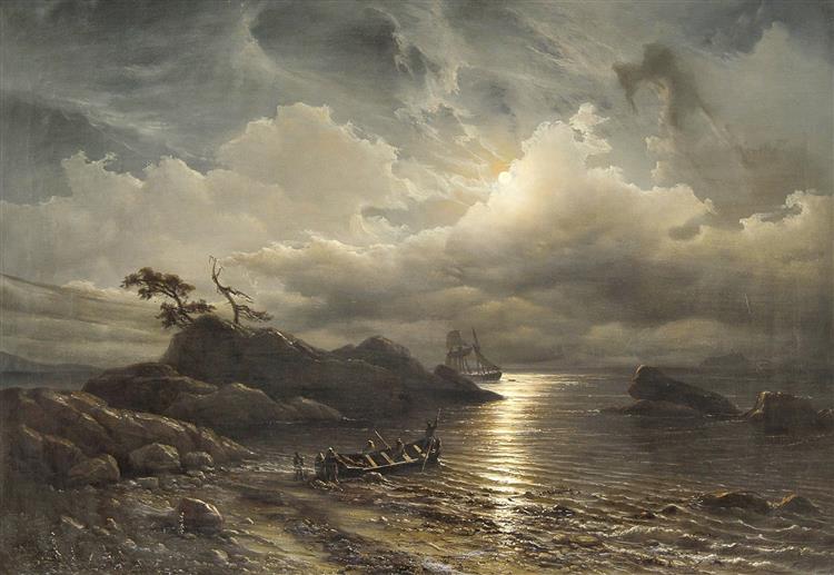 Norwegian Shore in Moonlight, 1851 - Knut Baade