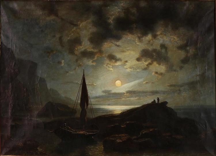 Moonlight over a rocky coast - Knud Baade