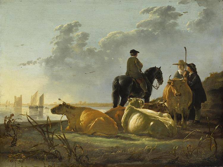 Peasants and Cattle by the River Merwede - Albert Cuyp