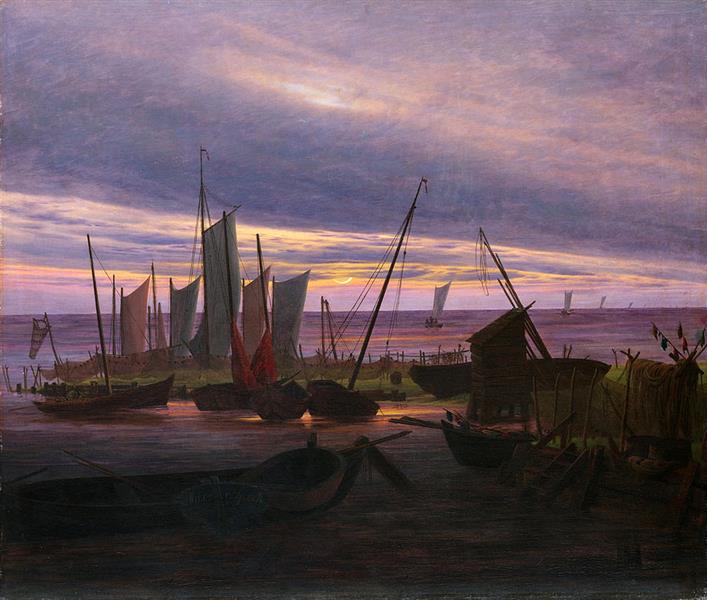 Boats in the Harbour at Evening, 1828 - Caspar David Friedrich