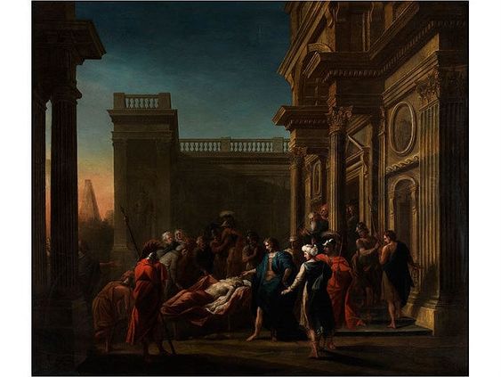 Large scale antique scene depicting the mourning for a field lord - Johann Heinrich Schönfeld