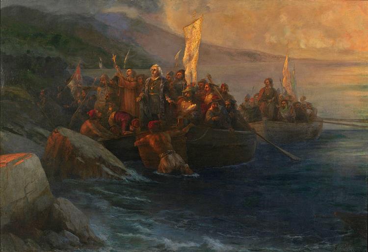 The Disembarkation of Christopher Columbus with Companions on Three Launches - Iwan Konstantinowitsch Aiwasowski