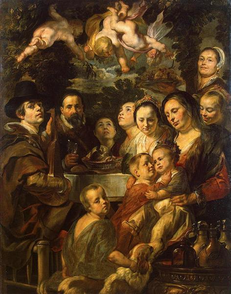 Self-Portrait with Parents Brothers and Sisters - 雅各布·乔登斯
