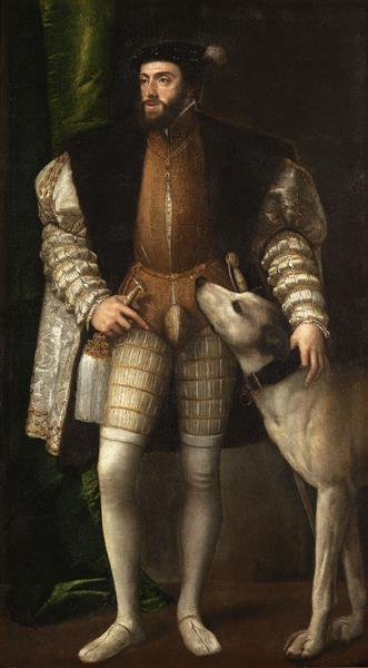 Portrait of Emperor Charles V with dog, 1532 - 1533 - Тициан