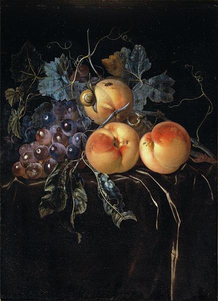 Still Life with Peaches and Grapes - Willem van Aelst