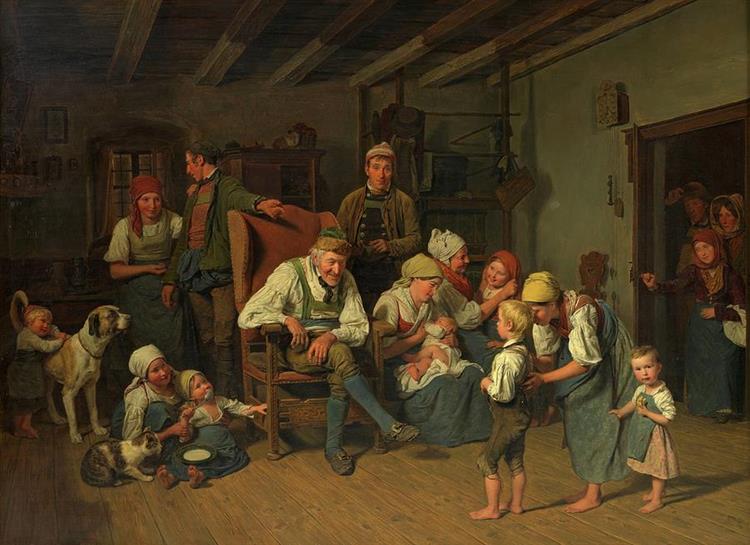 The Congratulations To Grandfather's Birthday - Ferdinand Georg Waldmüller