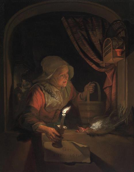 Old Woman at a Window with a Candle - Gerrit Dou