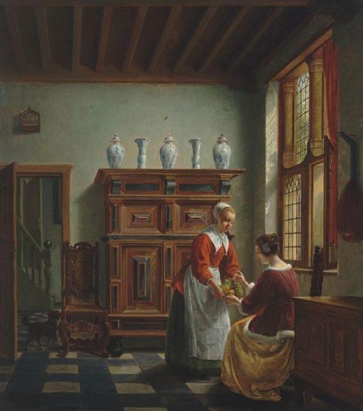 A maid serving fruit - Hubertus van Hove
