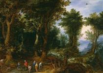 Wooded Landscape with Abraham and Isaac - Jan Brueghel, o Velho