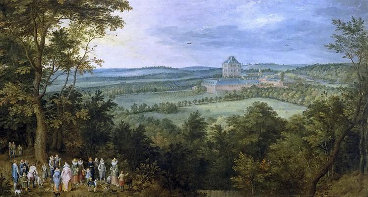 The Archdukes and Company Before Mariemont Castle - Jan Brueghel el Viejo