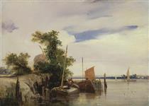 Barges on a River - Richard Parkes Bonington