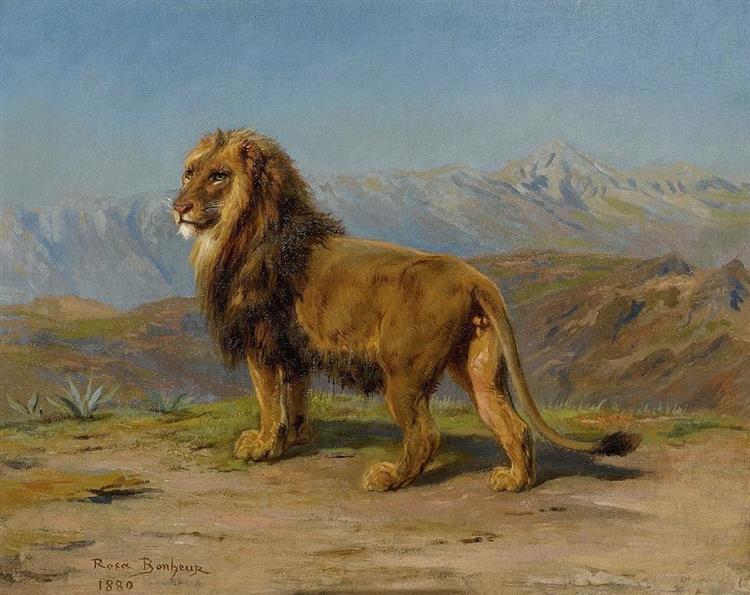 Rosa Bonheur, Lion in a Mountainous Landscape, 1880, private collection. WikiArt.